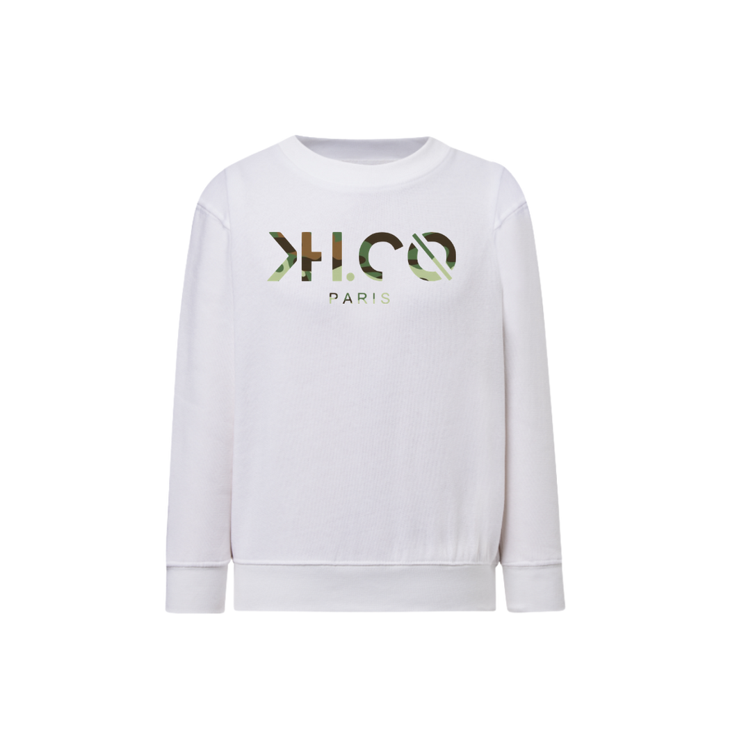 KH.CO Vert Camouflage - Sweat Enfant Blanc